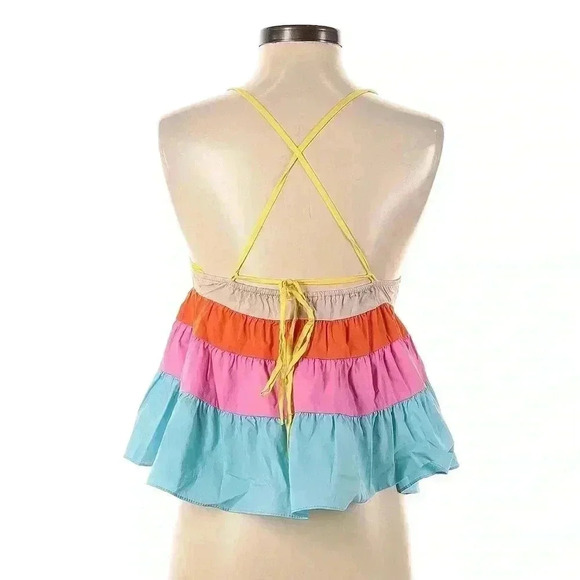 Staud Olympia Striped Poplin Top Colorblock Tank Blouse XS Tie Babydoll Striped - Picture 5 of 6